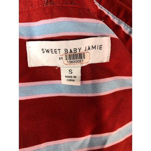 Sweet Baby Jamie Top Striped Long Sleeve Collared Button Front Shirt Red Blue S - Picture 8 of 11